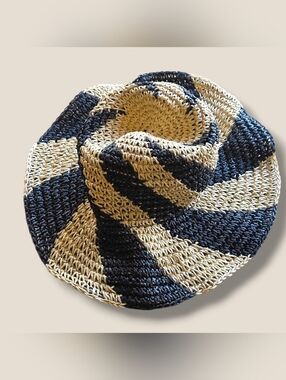 Striped Floppy Sun Hat in Black and Natural